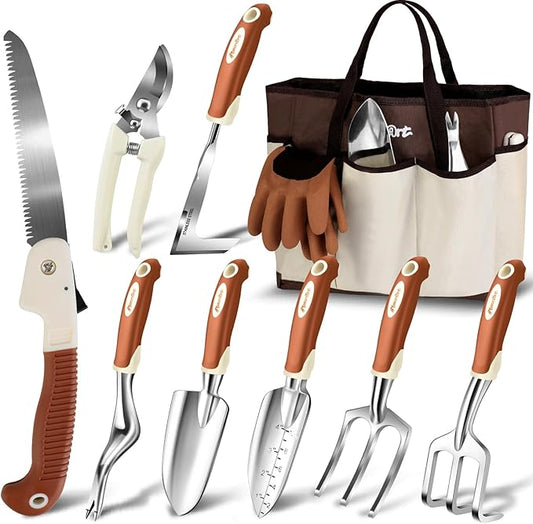 Garden Tool Set,10 Pcs Heavy Duty Gardening Hand Tool Kit